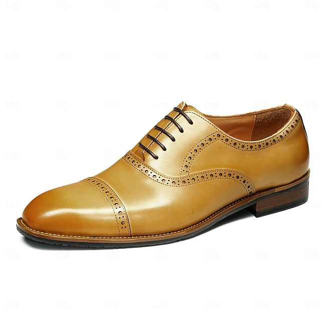 Leather Light Shoes Genuine Wingtip Oxford with Men's Brown FashionChic
