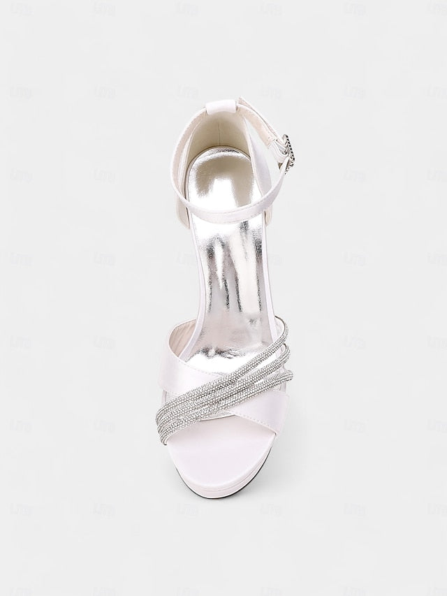 Platform Rhinestone Purple - Heel Sandals Satin Straps with High FashionChic