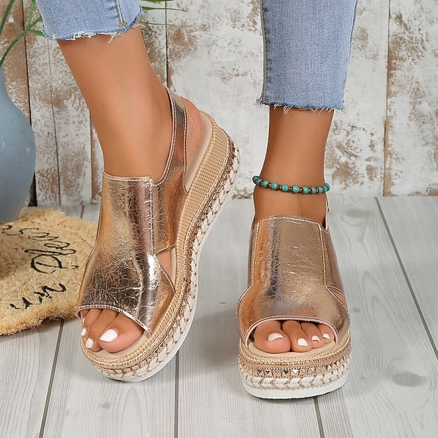 Metallic Women's Espadrille Faux Platform Gold Leather FashionChic