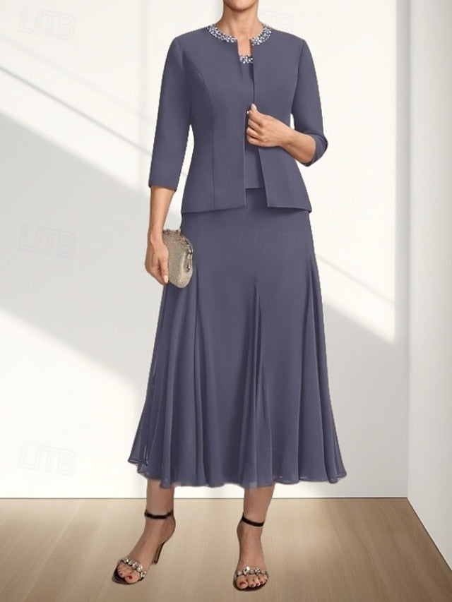 Two Mother Elegant the Wedding Guest Dress Piece A-Line Bride of FashionChic