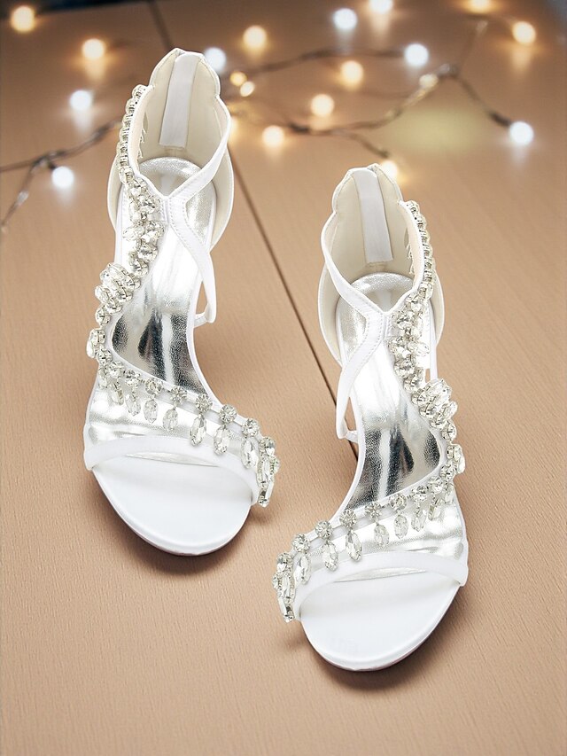 with High Sandals White Women's Heel Rhinestone Strappy FashionChic