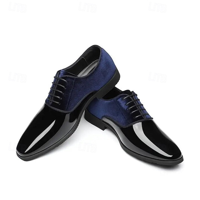 Finish Velvet with Blue Men's White Shoes Dress Glossy and FashionChic