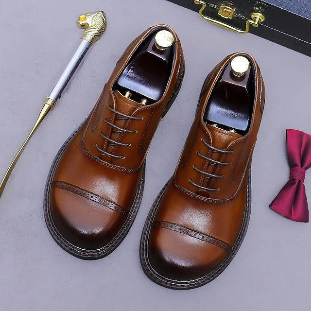 Shoes- Leather Toe Genuine Dress Men's Oxford Cap First FashionChic