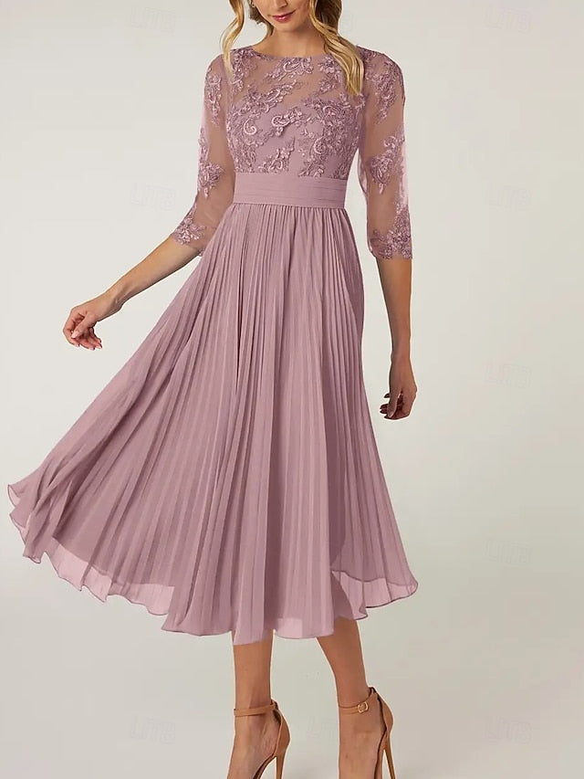 of Elegant the Neck Crew Dress Mother A-Line Bride Wedding Guest FashionChic