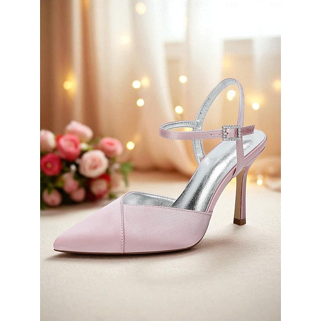 Women's Green - Ankle Strap Heels Satin with Stiletto FashionChic