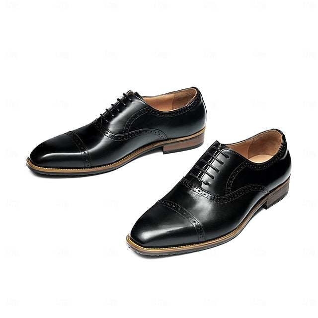 Leather Light Shoes Genuine Wingtip Oxford with Men's Brown FashionChic