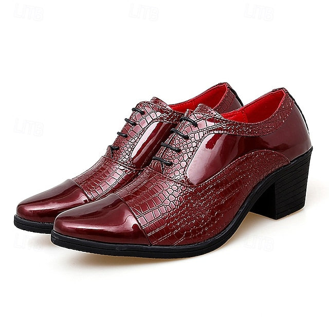 Men's Oxford Leather Pattern Faux Black Patent Crocodile FashionChic