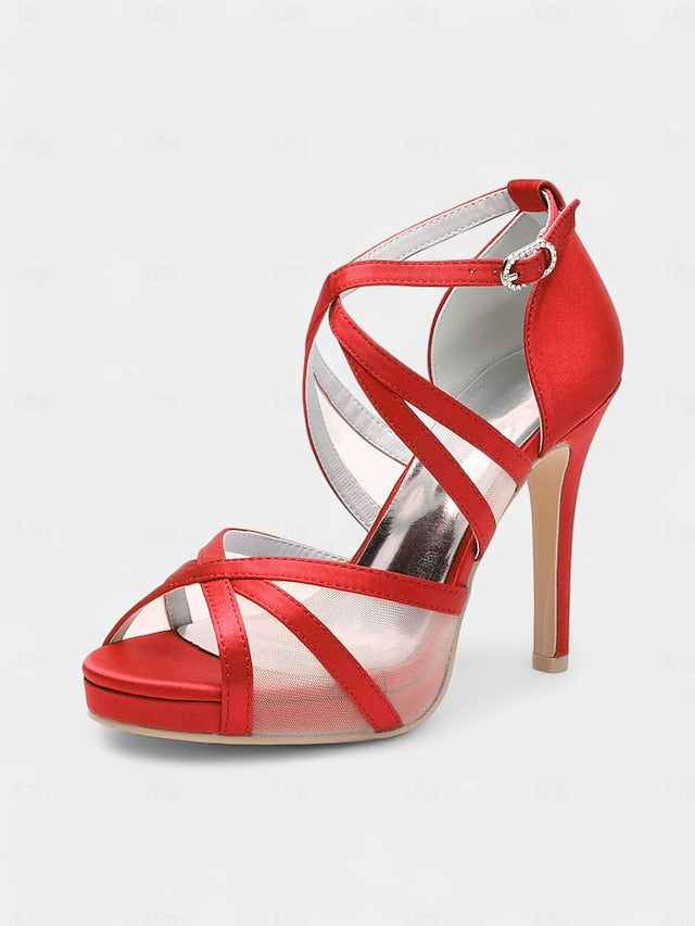 Heel Cross White Sandals - with Satin High Straps Perfect Bridal FashionChic