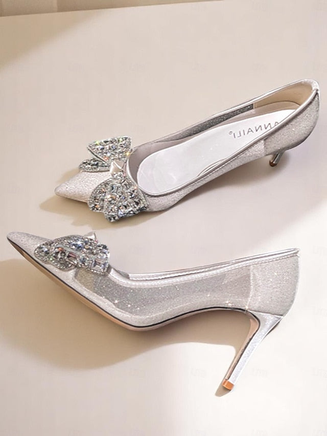 Glitter Women's with High Rhinestone Bow Heels FashionChic
