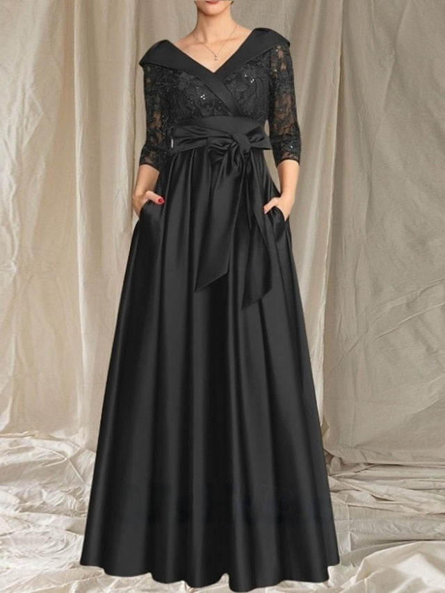 Dress V of A-Line the Mother Wedding Neck Guest Bride Elegant FashionChic