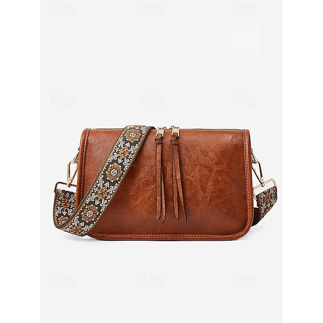 Bag Adjustable Leather Brown Faux Women's Shoulder with FashionChic