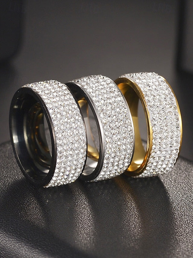 with Pave Band Rings Rhinestone Wide Men's Full FashionChic