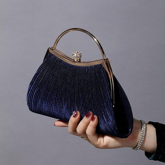 Elegant Clutch Navy – Blue Evening Pleated Women's Velvet FashionChic