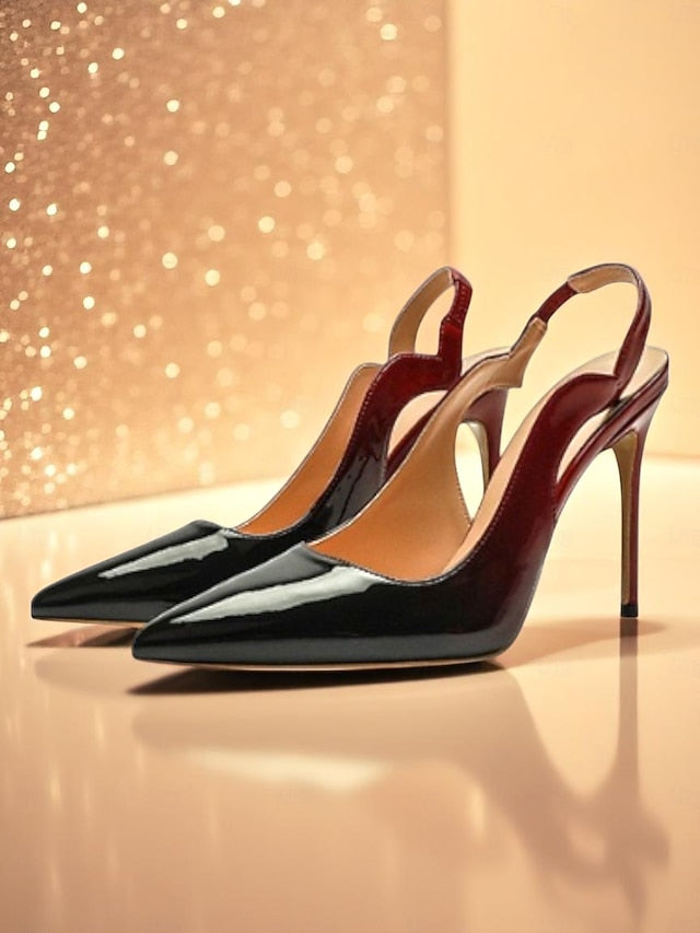 Slingback Women's Leather and Black Red Heels Patent FashionChic
