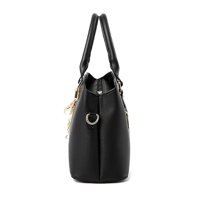 White Faux Handbag Gold Women's with Elegant Leather FashionChic