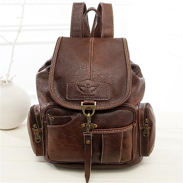 Women's with Backpack Vintage Leather Pockets Faux Multiple FashionChic