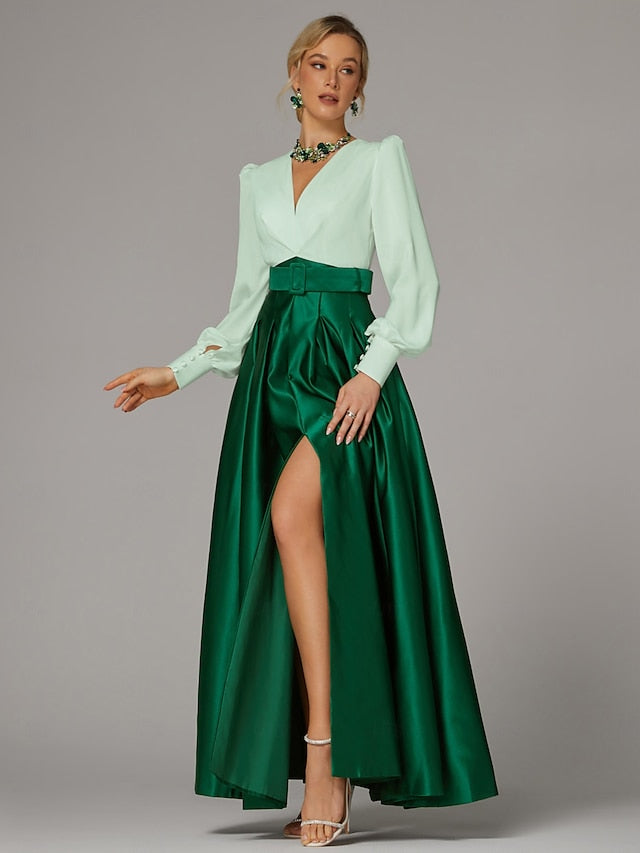 Gown Split Floor Evening Formal High Dress Wedding Guest A-Line FashionChic