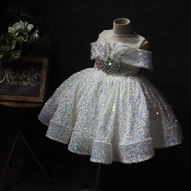 Party Dress Short Girls' Solid Color Kids Sleeve FashionChic