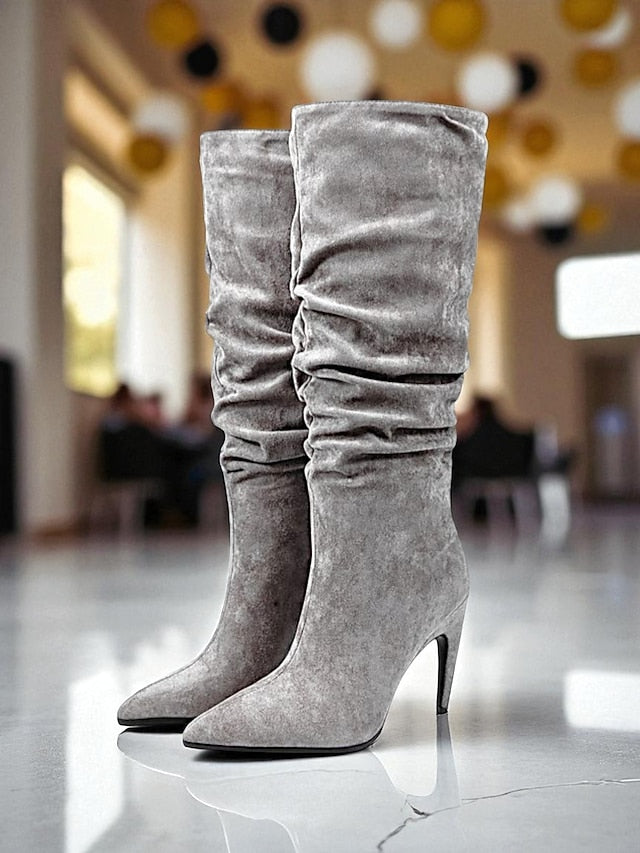Knee Green Boots Slouch High Women's - Velvet Toe Pointed FashionChic