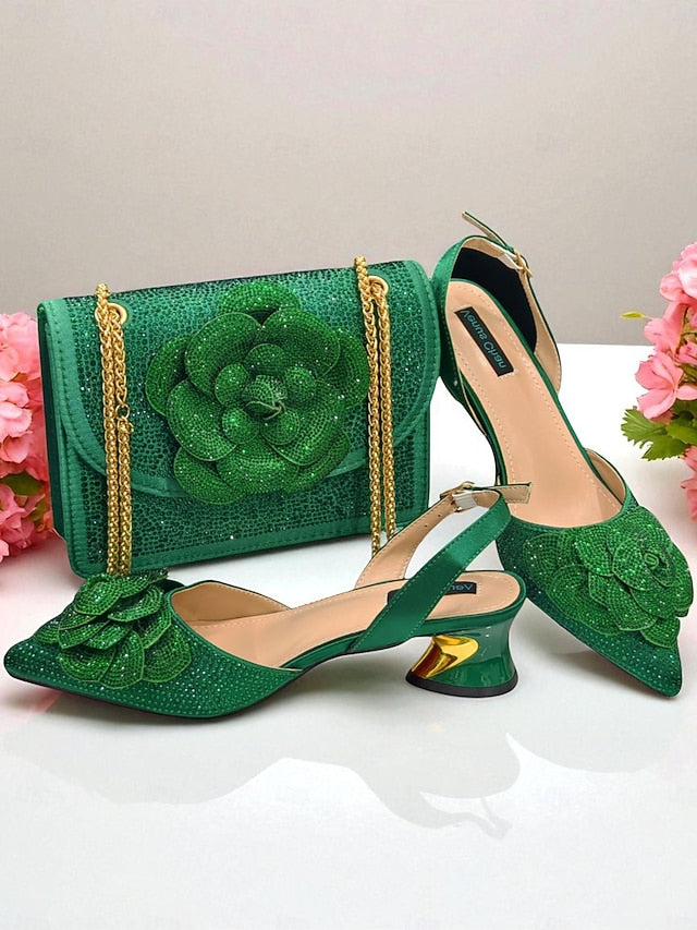 with Pumps Gold Rhinestone Matching Slingback Women's FashionChic