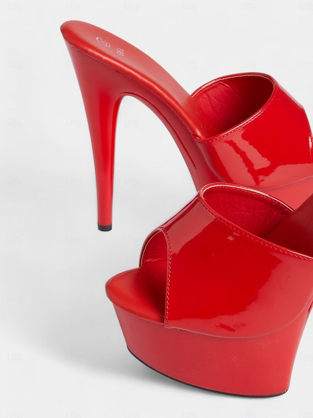 High Leather Women's Heels Patent Red Platform with FashionChic