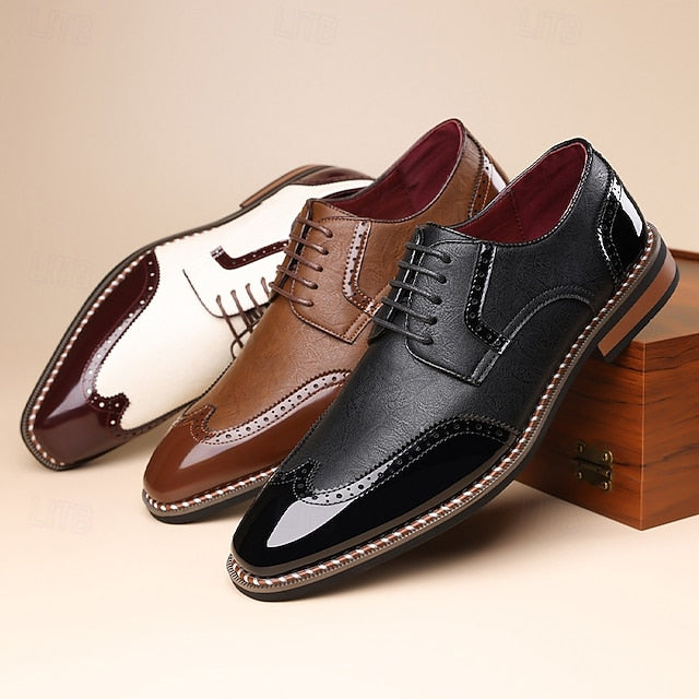 Shoes Wingtip Faux Burgundy Leather and White Men's Oxford FashionChic