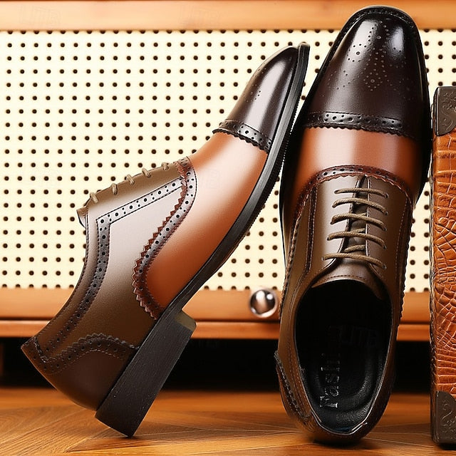 Brogue Black Shoes Brown Men's Faux and – Two-Tone FashionChic