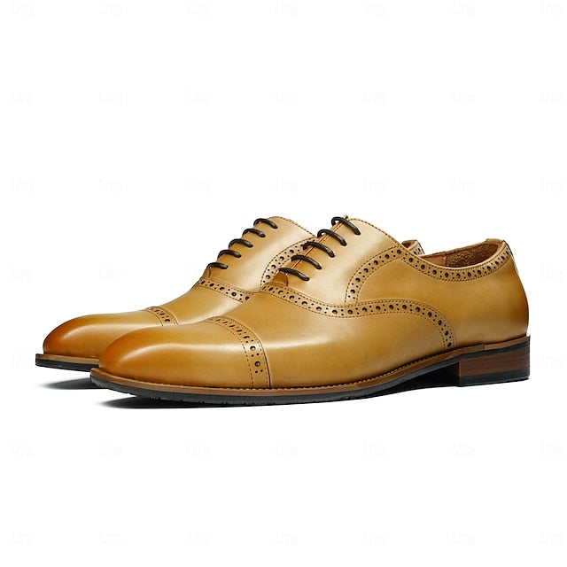 Leather Light Shoes Genuine Wingtip Oxford with Men's Brown FashionChic