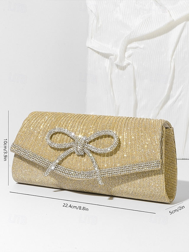Purse Accent Blue Bow Rhinestone Clutch Glitter with FashionChic