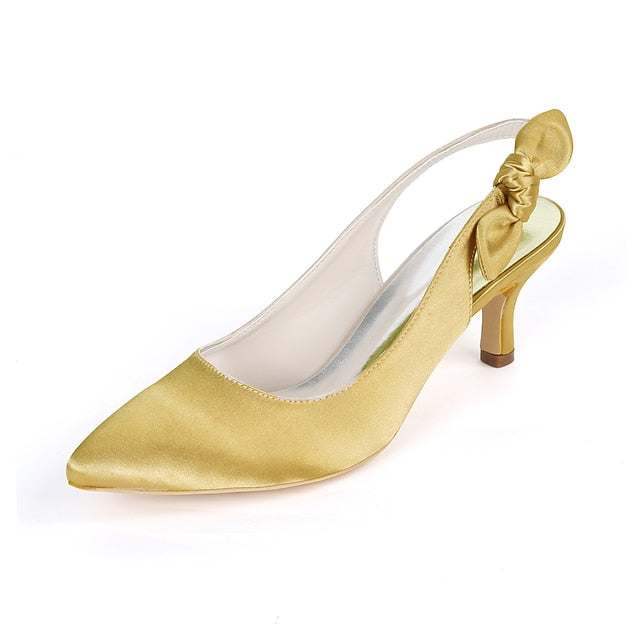 Tie Heels White with Pointed for - Toe Women Slingback Bow FashionChic