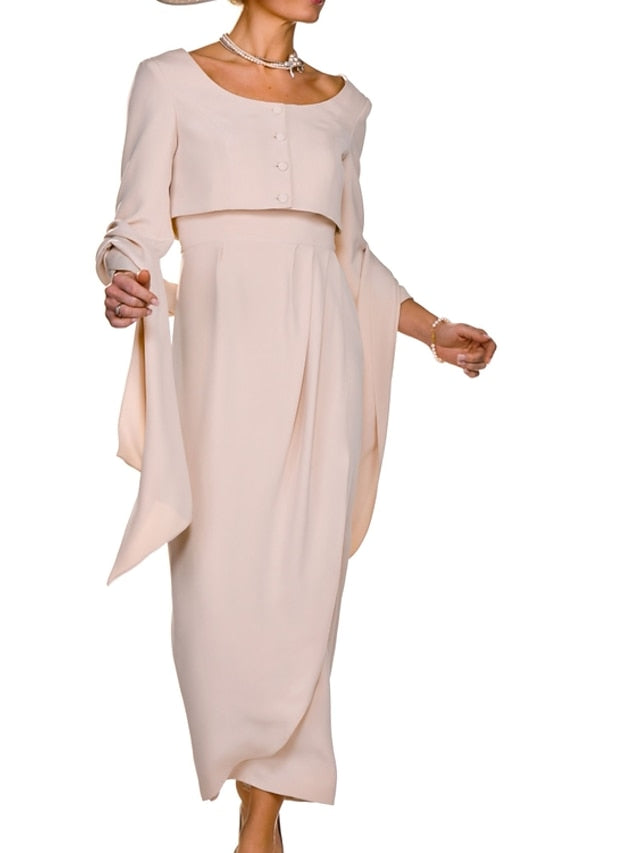 Wedding Mother Bride Dress Sheath the of Guest Piece Elegant Two FashionChic