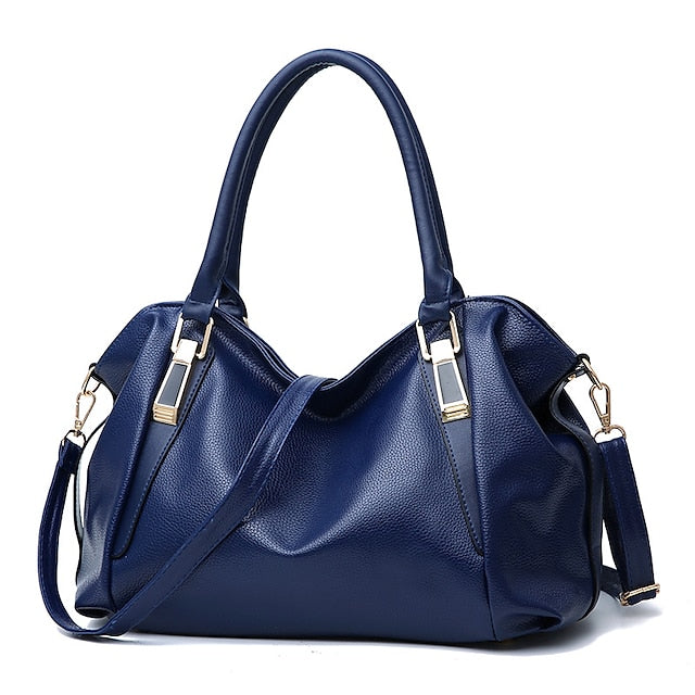 Handles Women’s and Top Faux with Handbag Black Leather FashionChic
