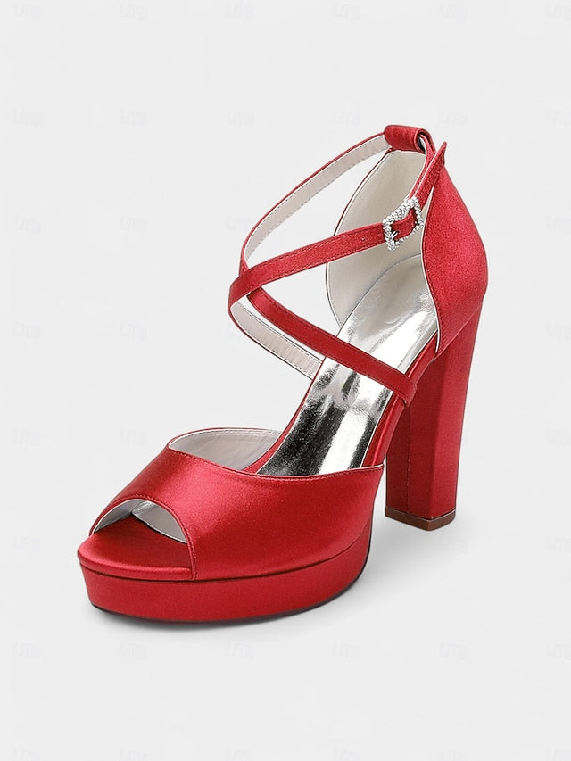 High Peep and Women's Sandals Heel Platform Toe Satin with FashionChic
