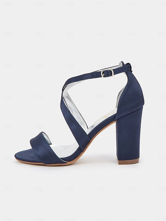 Satin Strappy Sandals – Heel Block Elegant Women's FashionChic
