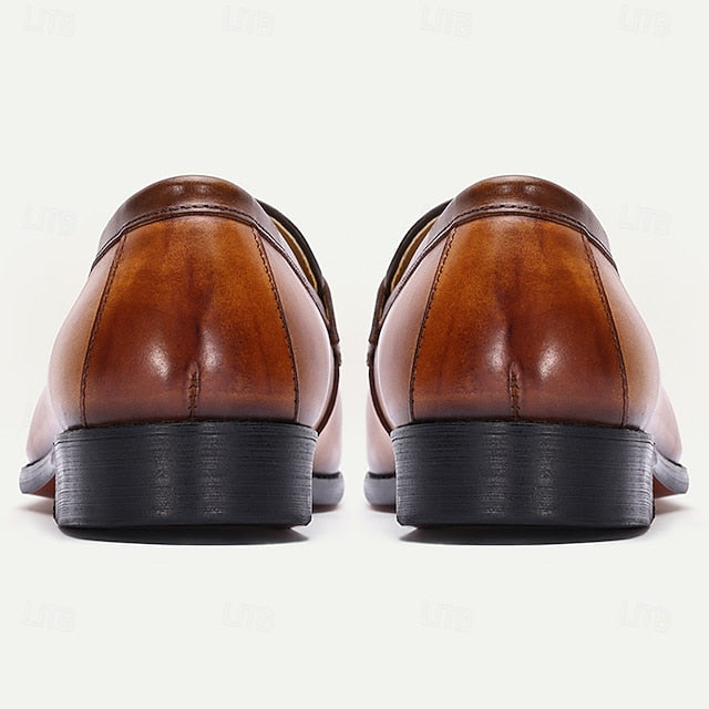 – Leather Tan Vintage Men's Loafers Dress Tassel Slip-On FashionChic