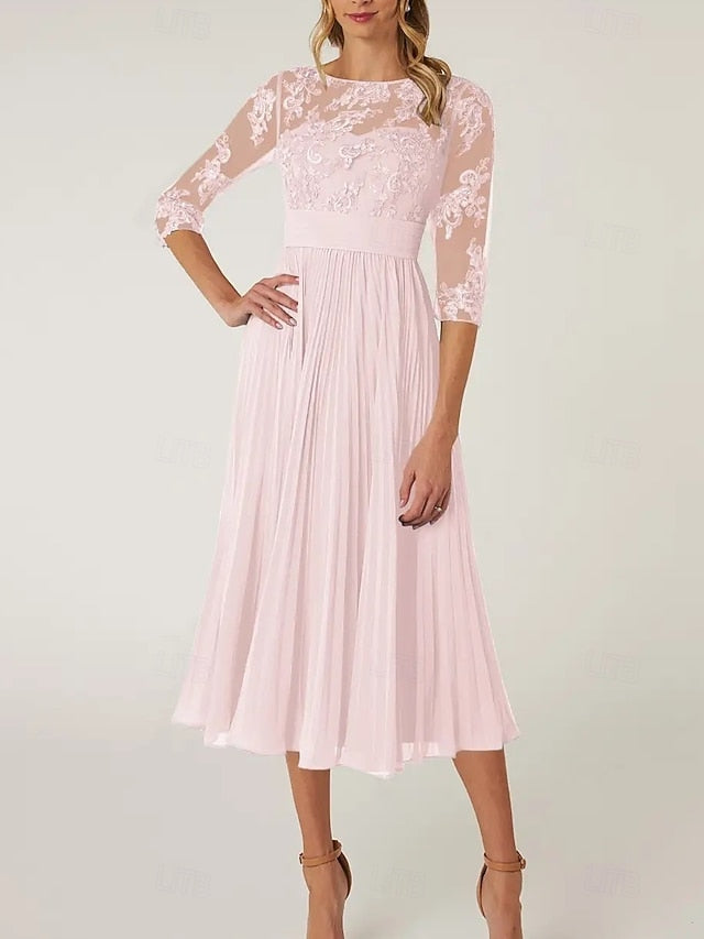 of Elegant the Neck Crew Dress Mother A-Line Bride Wedding Guest FashionChic