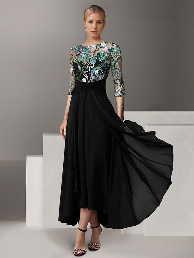 Mother Bride Embroidered Overskirt Dress A-Line Elegant the of FashionChic