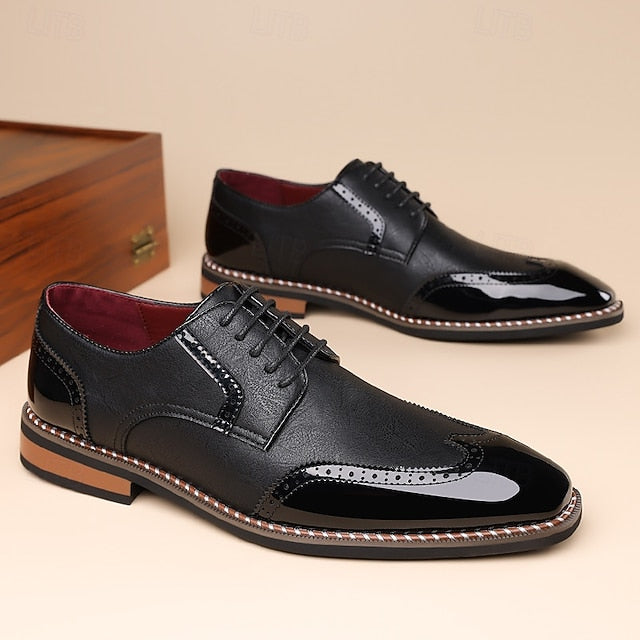 Shoes Wingtip Faux Burgundy Leather and White Men's Oxford FashionChic