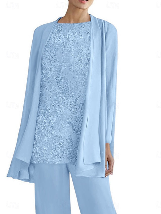 Neck Elegant Piece 3 Pantsuit Crew of Mother Dress the Bride FashionChic
