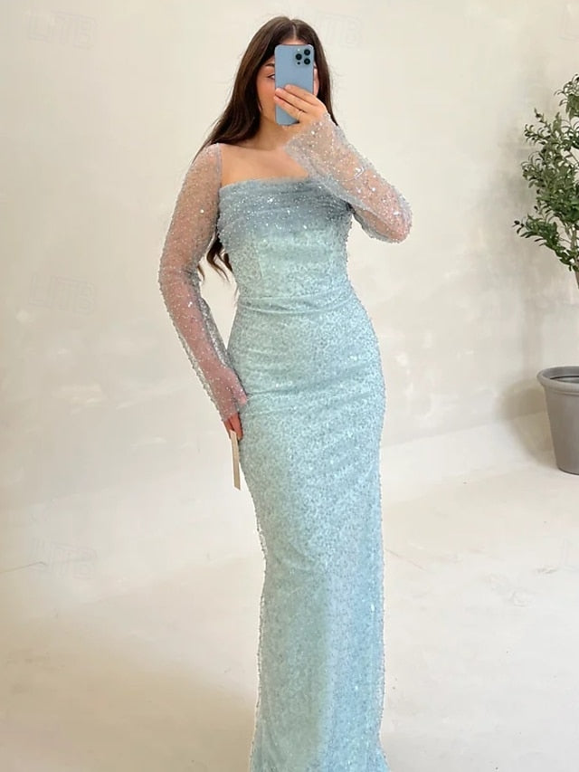 Evening Sequin Wedding A-Line Guest Formal Gown Elegant Dress FashionChic