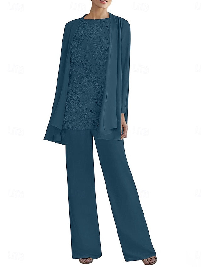 Neck Elegant Piece 3 Pantsuit Crew of Mother Dress the Bride FashionChic