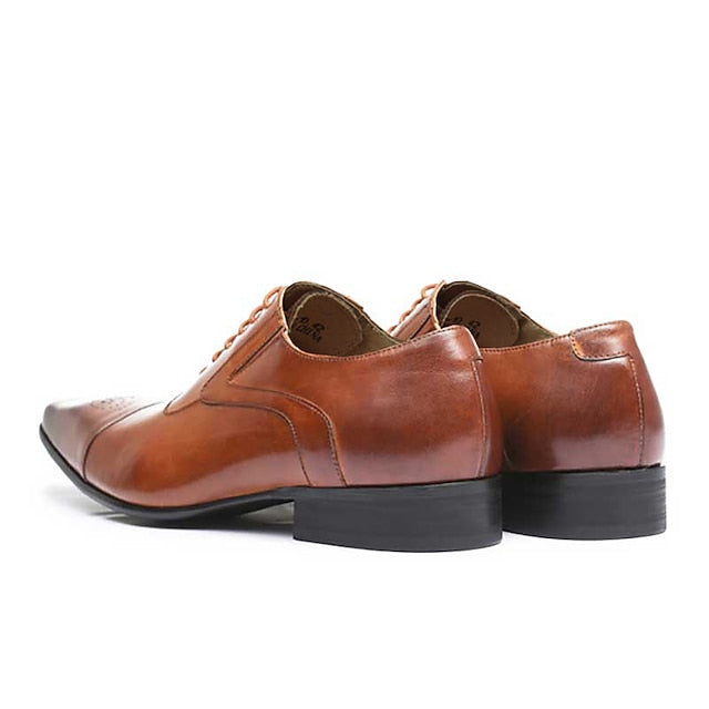 Black Classic Oxford Men's Leather Shoes Cap Dress Faux - FashionChic