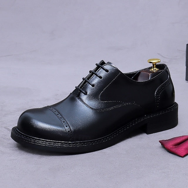 Shoes- Leather Toe Genuine Dress Men's Oxford Cap First FashionChic