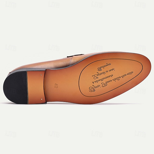 – Leather Tan Vintage Men's Loafers Dress Tassel Slip-On FashionChic