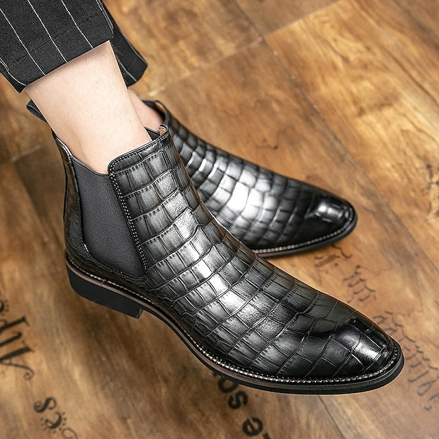 Boots – Chelsea Brown Men's Crocodile Pattern Slip-On FashionChic