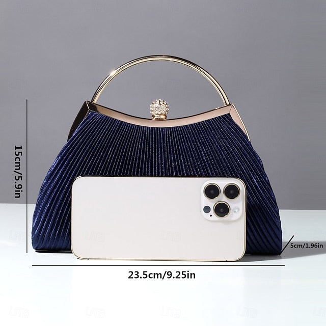 Elegant Clutch Navy – Blue Evening Pleated Women's Velvet FashionChic