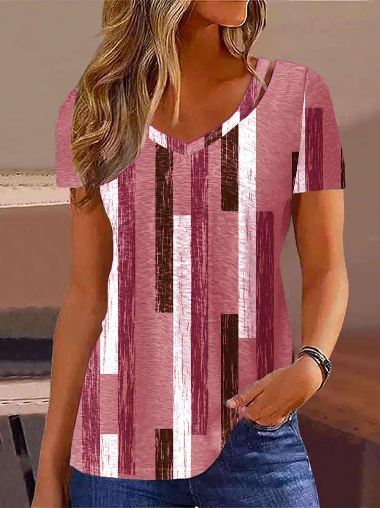V Neck Casual Striped Shirt mm294
