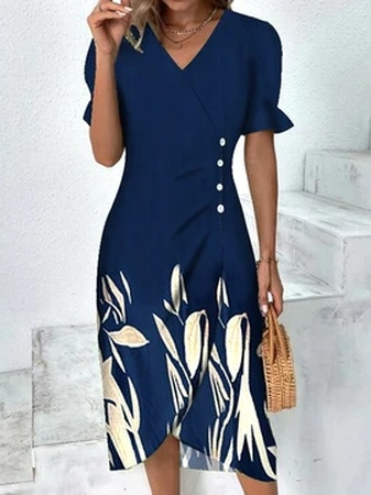 Floral Flounce Sleeve Wrap Hem Dress QPQ79