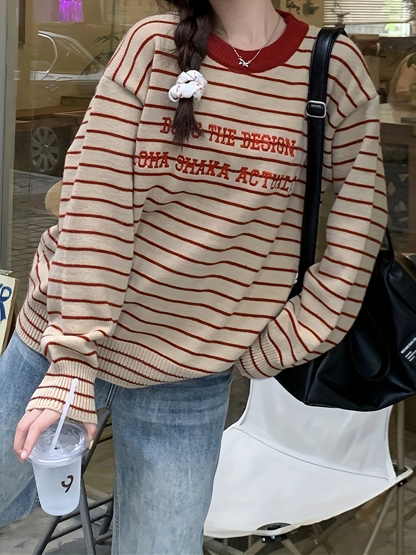 Letter Pattern Striped Pullover Sweater KR9143 Furdela