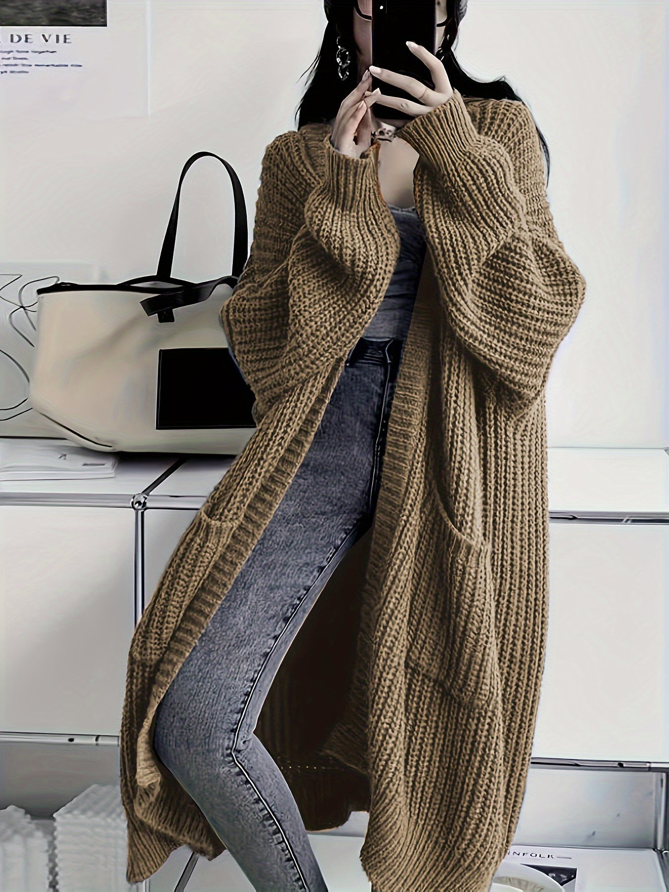 Solid Open Front Loose Knit Cardigan FJ3541 Furdela